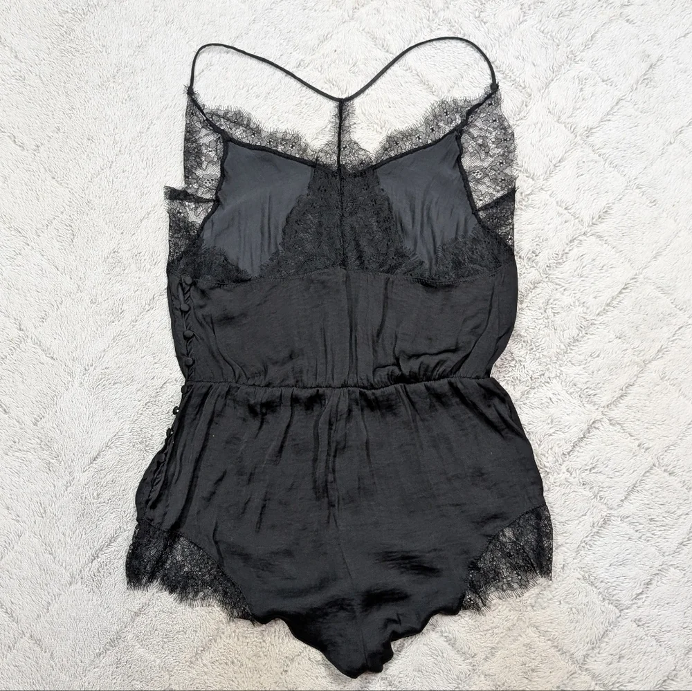 Free People Romper Womens S Black Intimately Sleeveless Lace Romantic Satin